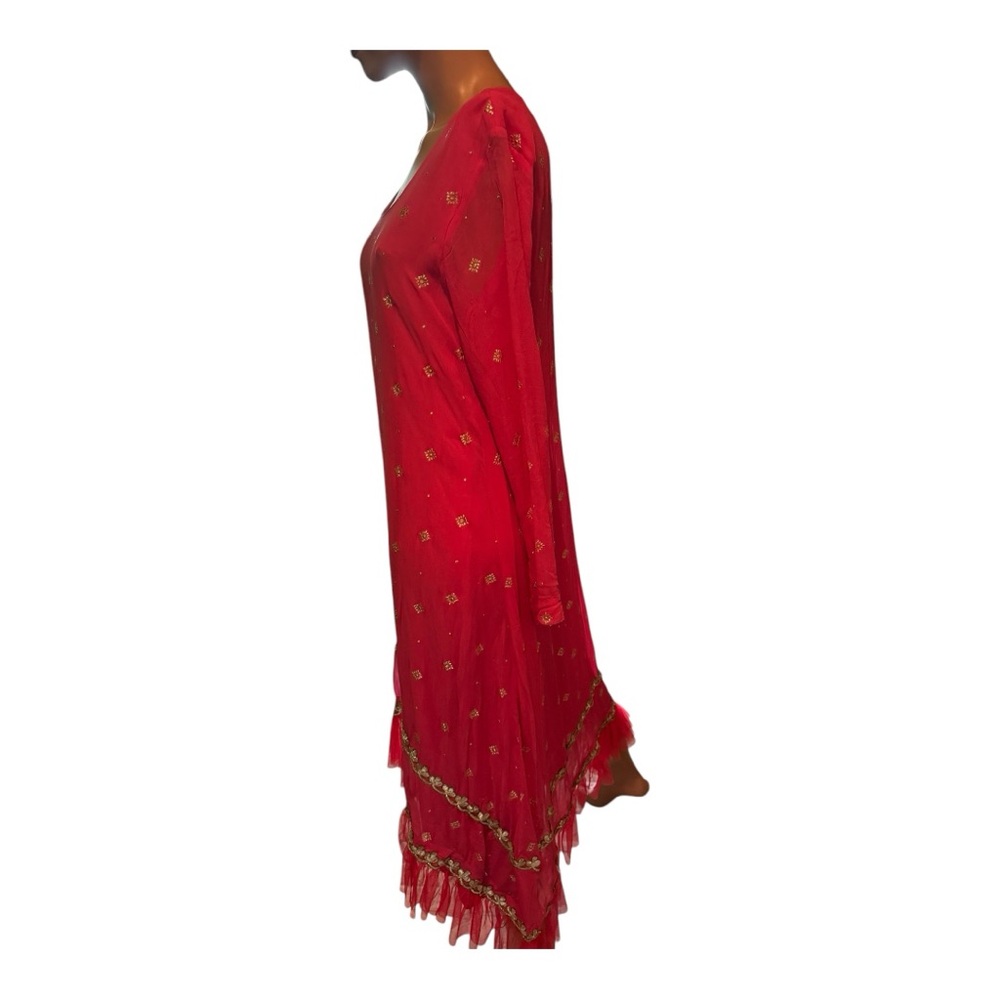 Izzumi Mehta Indian couture pink/gold Medium midi long sleeved dress - Picture 3 of 14